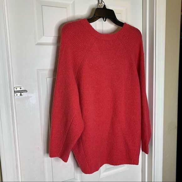 Topshop Oversized V Neck Ribbed Sweater Coral Pink - Picture 6 of 9